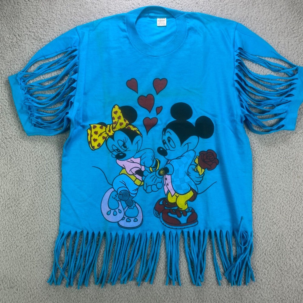 Mickey & Minnie Shirt‎ Womens Large Blue Custom Single Stitch Vintage Disney USA